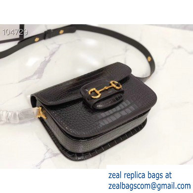 Gucci 1955 Horsebit Shoulder Bag 602204 Croco Pattern Black 2019