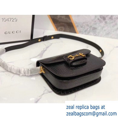 Gucci 1955 Horsebit Shoulder Bag 602204 Croco Pattern Black 2019 - Click Image to Close
