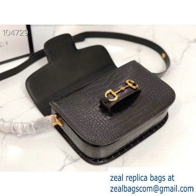 Gucci 1955 Horsebit Shoulder Bag 602204 Croco Pattern Black 2019