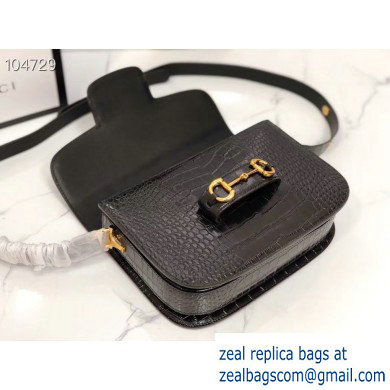 Gucci 1955 Horsebit Shoulder Bag 602204 Croco Pattern Black 2019 - Click Image to Close