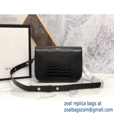 Gucci 1955 Horsebit Shoulder Bag 602204 Croco Pattern Black 2019