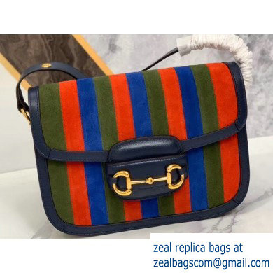 Gucci 1955 Horsebit Shoulder Bag 602204 Suede Multicolor Stripe 2019 - Click Image to Close