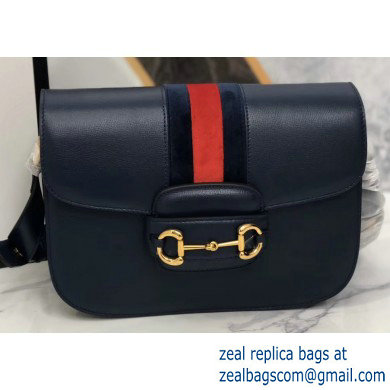 Gucci 1955 Horsebit Shoulder Bag 602204 Web Leather Blue 2019