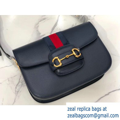 Gucci 1955 Horsebit Shoulder Bag 602204 Web Leather Blue 2019