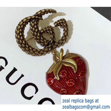 Gucci Double G Strawberry Brooch Red 2019
