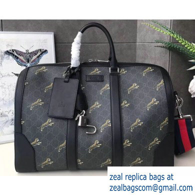 Gucci GG Black Carry-on Duffle Bag 474131 Tiger Print