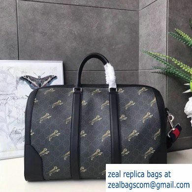 Gucci GG Black Carry-on Duffle Bag 474131 Tiger Print