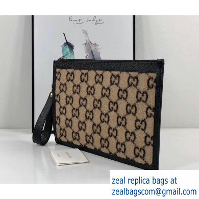 Gucci GG Wool Pouch Clutch Bag 597627 Beige 2019