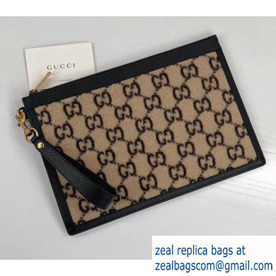 Gucci GG Wool Pouch Clutch Bag 597627 Beige 2019