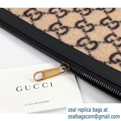 Gucci GG Wool Pouch Clutch Bag 597627 Beige 2019