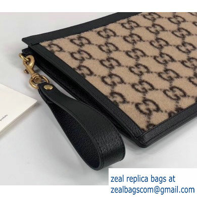 Gucci GG Wool Pouch Clutch Bag 597627 Beige 2019