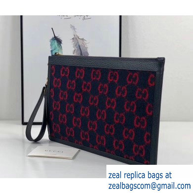 Gucci GG Wool Pouch Clutch Bag 597627 Dark Blue 2019 - Click Image to Close