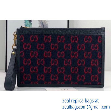 Gucci GG Wool Pouch Clutch Bag 597627 Dark Blue 2019 - Click Image to Close