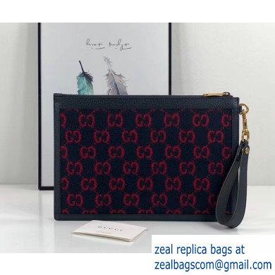 Gucci GG Wool Pouch Clutch Bag 597627 Dark Blue 2019 - Click Image to Close