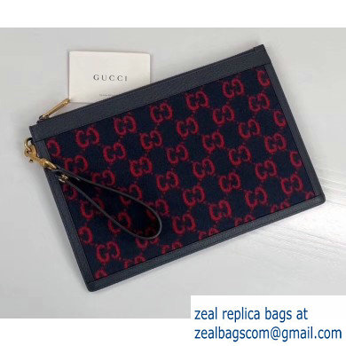 Gucci GG Wool Pouch Clutch Bag 597627 Dark Blue 2019