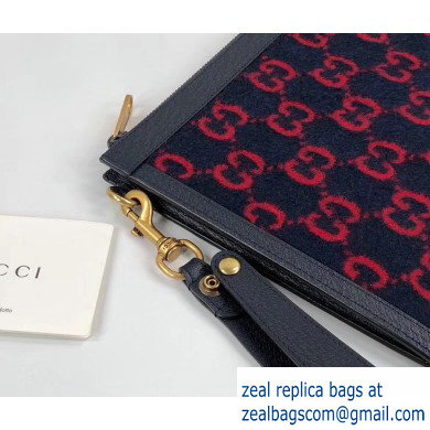 Gucci GG Wool Pouch Clutch Bag 597627 Dark Blue 2019