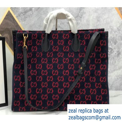 Gucci GG Wool Tote Bag 598169 Dark Blue 2019 - Click Image to Close