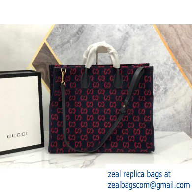 Gucci GG Wool Tote Bag 598169 Dark Blue 2019 - Click Image to Close