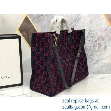 Gucci GG Wool Tote Bag 598169 Dark Blue 2019 - Click Image to Close