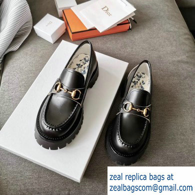 Gucci Heel 5.5cm Leather Lug Sole Loafers with Horsebit 577236 Black 2019 - Click Image to Close