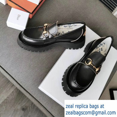Gucci Heel 5.5cm Leather Lug Sole Loafers with Horsebit 577236 Black 2019