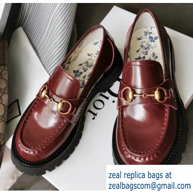 Gucci Heel 5.5cm Leather Lug Sole Loafers with Horsebit 577236 Red 2019 - Click Image to Close