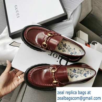 Gucci Heel 5.5cm Leather Lug Sole Loafers with Horsebit 577236 Red 2019