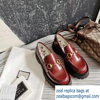 Gucci Heel 5.5cm Leather Lug Sole Loafers with Horsebit 577236 Red 2019 - Click Image to Close