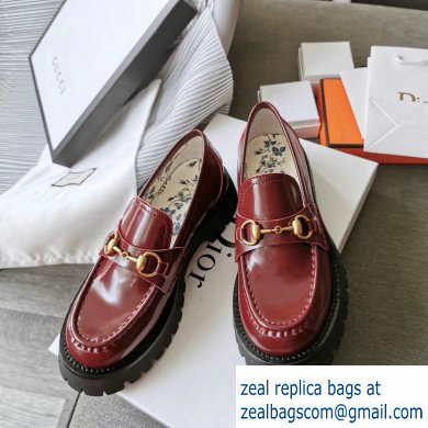 Gucci Heel 5.5cm Leather Lug Sole Loafers with Horsebit 577236 Red 2019