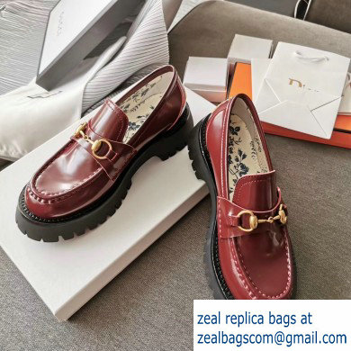 Gucci Heel 5.5cm Leather Lug Sole Loafers with Horsebit 577236 Red 2019 - Click Image to Close