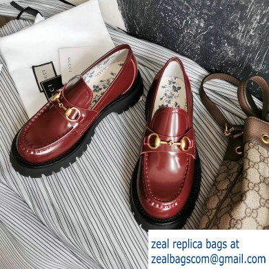 Gucci Heel 5.5cm Leather Lug Sole Loafers with Horsebit 577236 Red 2019
