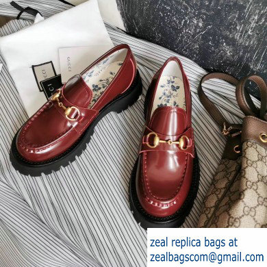 Gucci Heel 5.5cm Leather Lug Sole Loafers with Horsebit 577236 Red 2019 - Click Image to Close