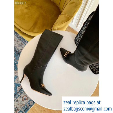 Gucci Heel 7.5cm Zumi Leather Knee Boots 575875 Black 2019