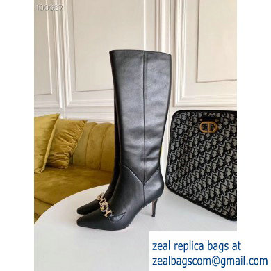 Gucci Heel 7.5cm Zumi Leather Knee Boots 575875 Black 2019