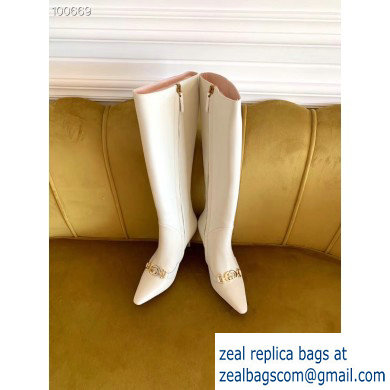 Gucci Heel 7.5cm Zumi Leather Knee Boots 575875 White 2019