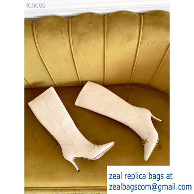 Gucci Heel 7.5cm Zumi Leather Knee Boots 575875 White 2019