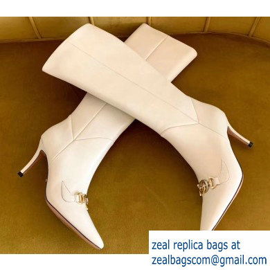 Gucci Heel 7.5cm Zumi Leather Knee Boots 575875 White 2019