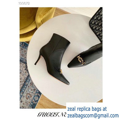 Gucci Heel 7.5cm Zumi Leather Mid-Heel Ankle Boots 605436 Black 2019 - Click Image to Close