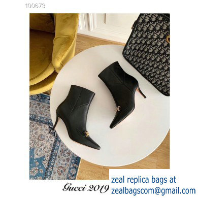 Gucci Heel 7.5cm Zumi Leather Mid-Heel Ankle Boots 605436 Black 2019 - Click Image to Close