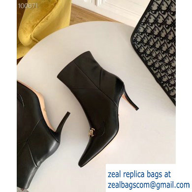 Gucci Heel 7.5cm Zumi Leather Mid-Heel Ankle Boots 605436 Black 2019