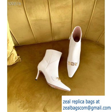 Gucci Heel 7.5cm Zumi Leather Mid-Heel Ankle Boots 605436 White 2019