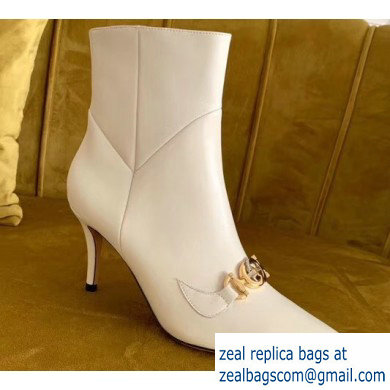 Gucci Heel 7.5cm Zumi Leather Mid-Heel Ankle Boots 605436 White 2019
