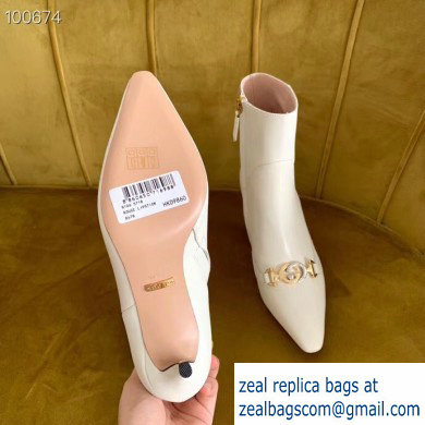 Gucci Heel 7.5cm Zumi Leather Mid-Heel Ankle Boots 605436 White 2019