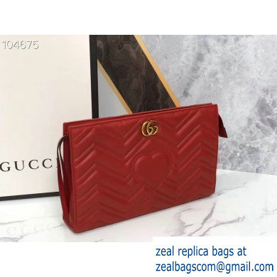 Gucci Leather GG Marmont Zip Pouch Clutch Bag 488450 Red
