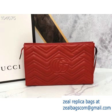 Gucci Leather GG Marmont Zip Pouch Clutch Bag 488450 Red