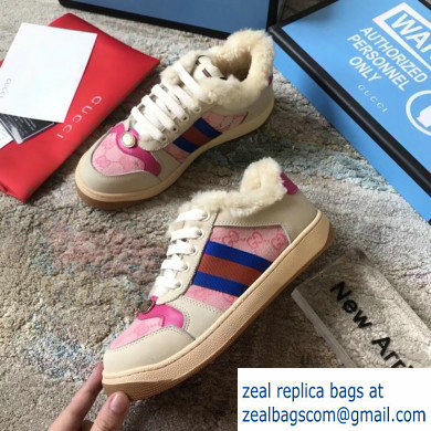 Gucci Leather Web Screener Shearling Sneakers Pink 2019