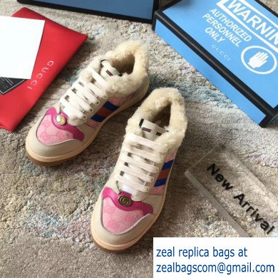 Gucci Leather Web Screener Shearling Sneakers Pink 2019