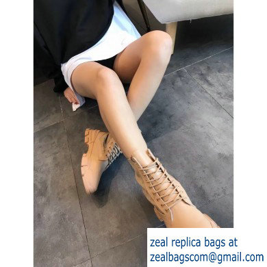 Gucci Leather and GG Canvas Lace-up Ankle Boots Beige 2019