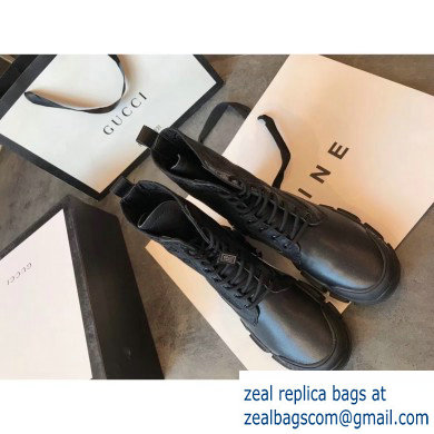 Gucci Leather and GG Canvas Lace-up Ankle Boots Black 2019 - Click Image to Close