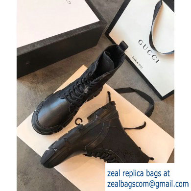 Gucci Leather and GG Canvas Lace-up Ankle Boots Black 2019